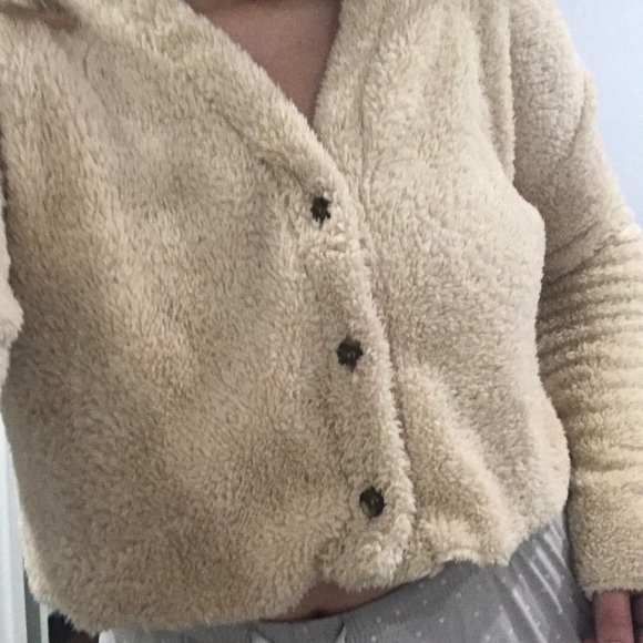 fuzzy tan crop cardigan with buttons - Picture 6 of 8